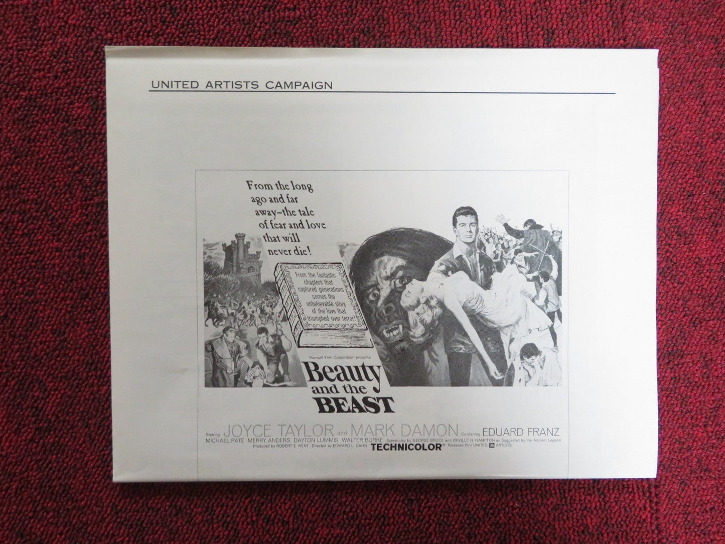 BEAUTY AND THE BEAST UNCUT FOLDED PRESS BOOK JOYCE TAYLOR MARK DAMON 1962 Rendezvous Cinema Movie posters