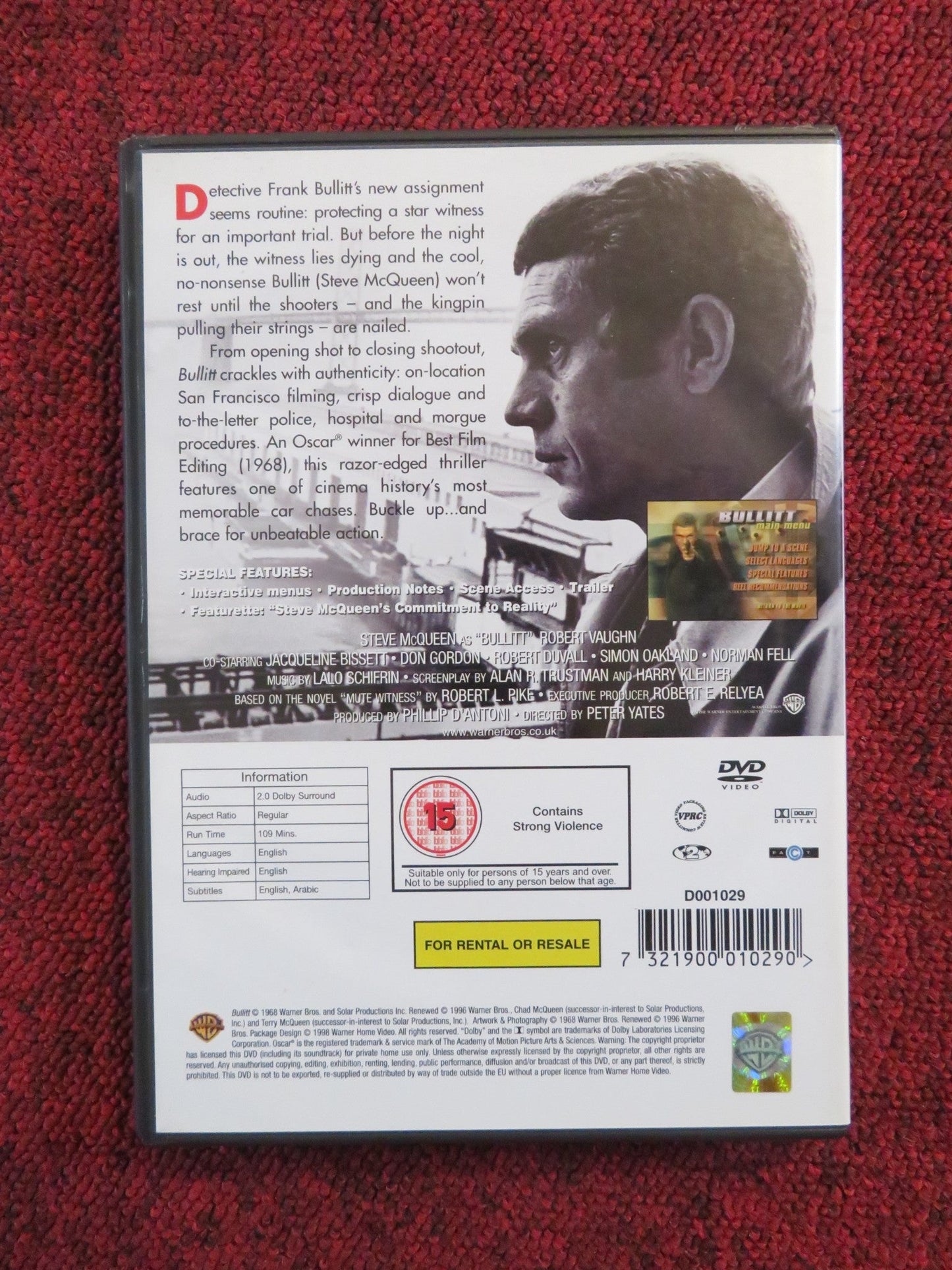 BULLITT (DVD) STEVE MCQUEEN ROBERT VAUGHN 1968 REGION 2 Rendezvous Cinema Movie posters