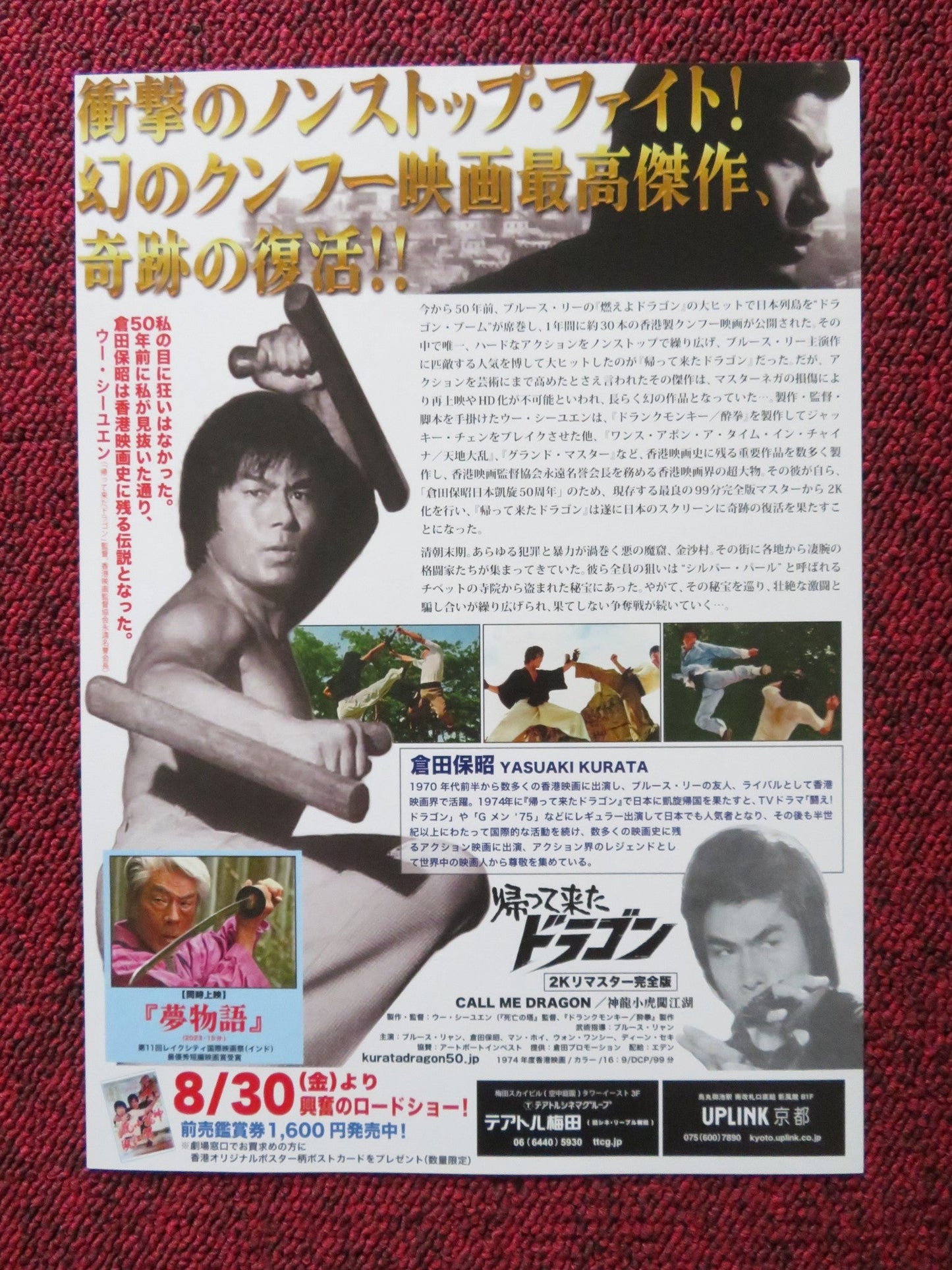 CALL ME DRAGON JAPANESE CHIRASHI (B5) POSTER SIU - LUNG LEUNG YASUAKI KURATA R2024 Rendezvous Cinema Movie posters