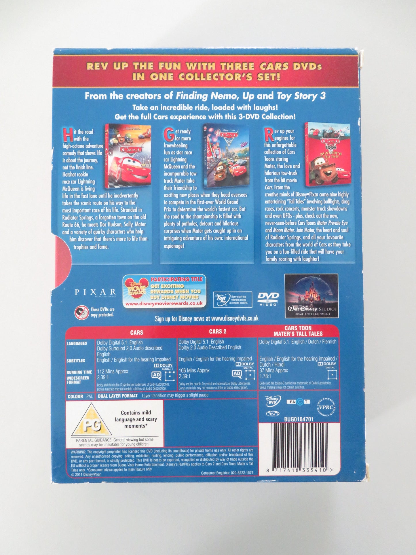 Cars, Cars 2 and Cars Toon Mater's Tall Tales (DVD BoxSet) Disney 2006 Region 2 Movie posters