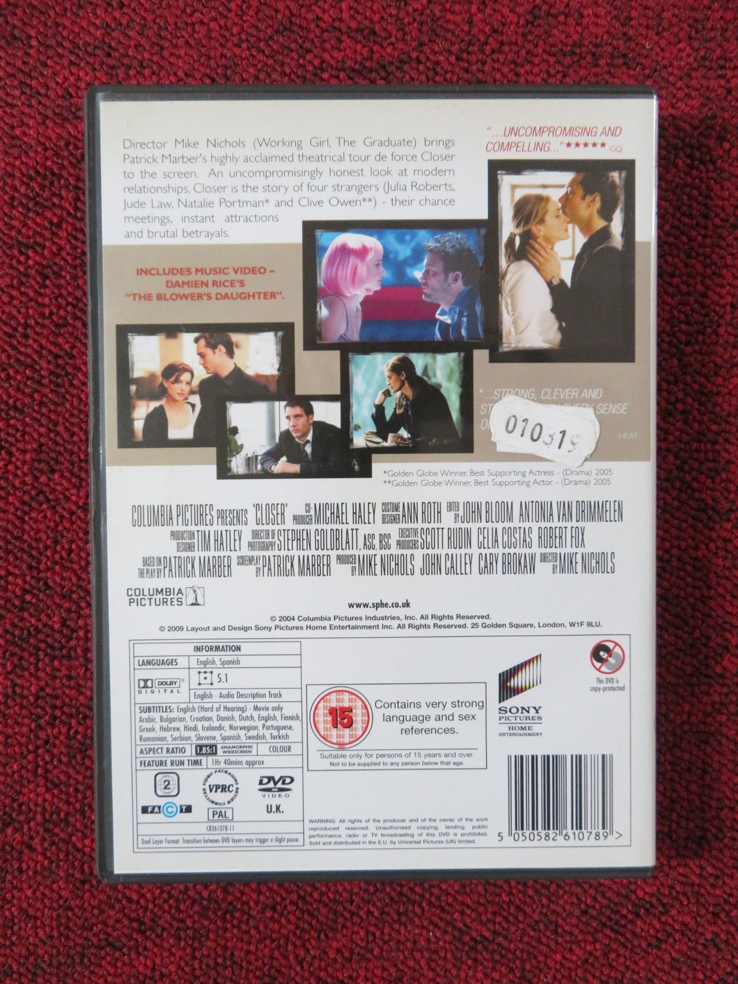 CLOSER (DVD) NATALIE PORTMAN JUDE LAW JULIA ROBERTS 2004 REGION 2 Rendezvous Cinema Movie posters