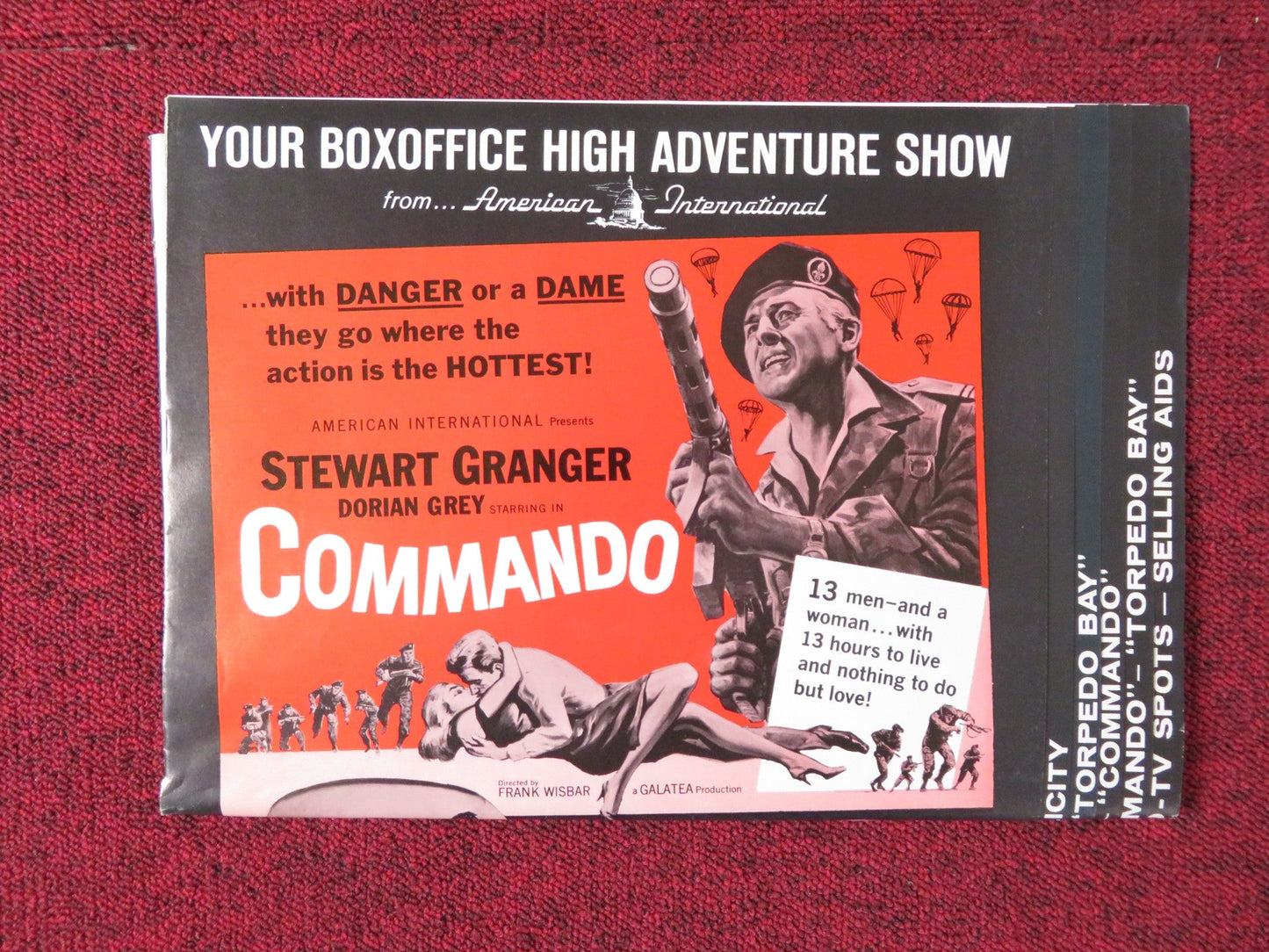 COMMANDO / TORPEDO BAY UNCUT COMBO FOLDED PRESS BOOK STEWART GRANGER 1962 Rendezvous Cinema Movie posters