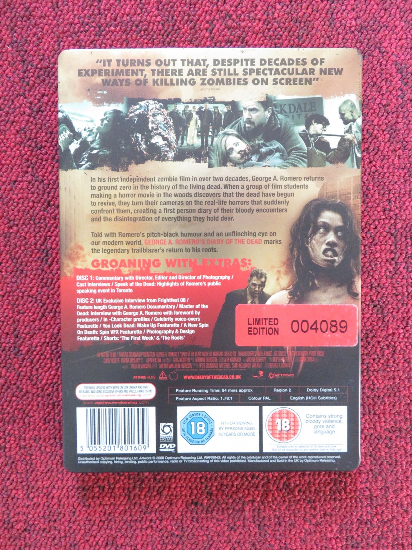 DIARY OF THE DEAD - TIN (DVD) SCHROEDER TODD LAURA DE CARTERET 2007 REGION 2 Rendezvous Cinema Movie posters