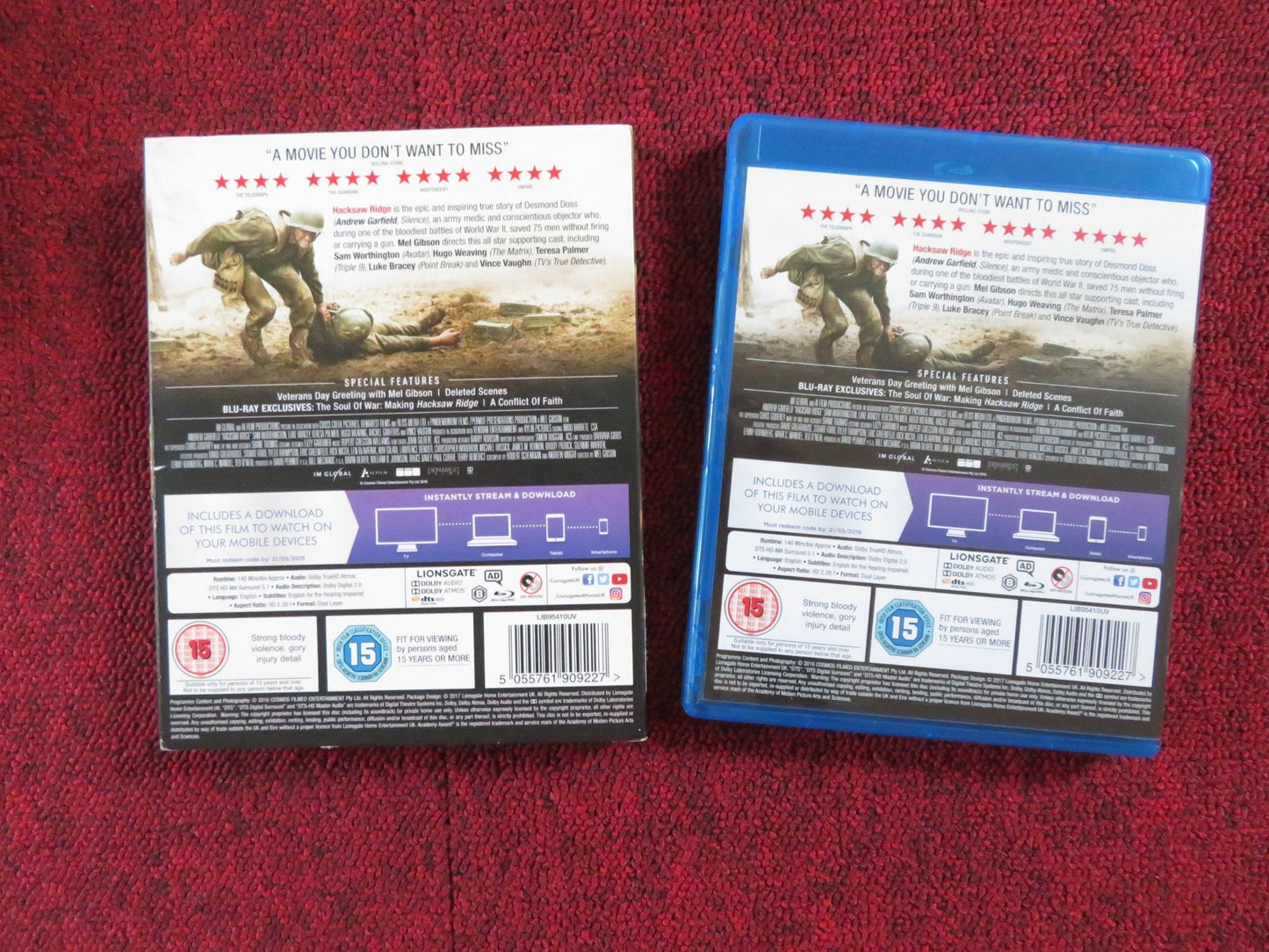 HACKSAW RIDGE (BLU - RAY) ANDREW GARFIELD RICHAR PYROS 2016 REGION B Rendezvous Cinema Movie posters