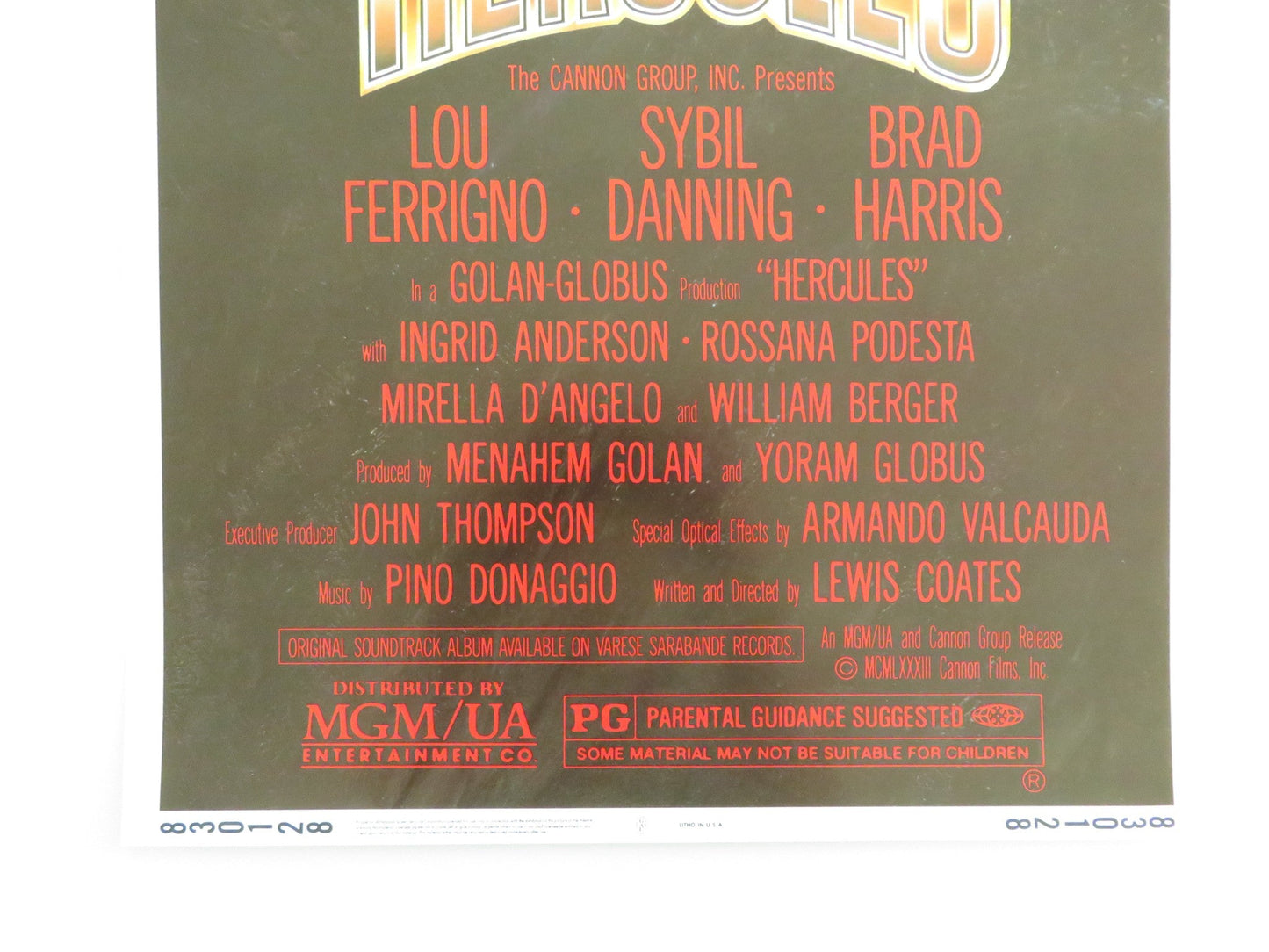 HERCULES US INSERT POSTER LOU FERRIGNO BRAD HARRIS 1983 Movie posters