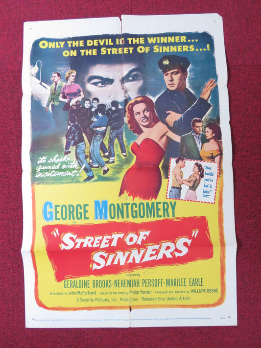 STREET OF SINNERS FOLDED US ONE SHEET POSTER GEORGE MONTGOMERY G. BROOKS 1957