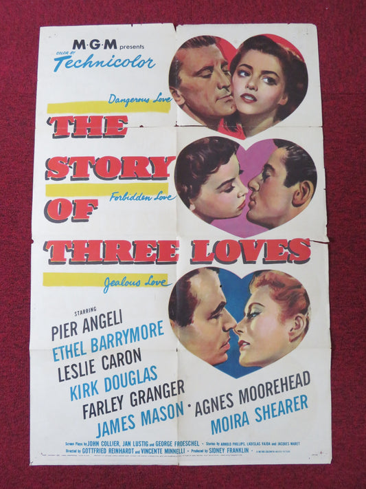 THE STORY OF THREE LOVES FOLDED US ONE SHEET POSTER KIRK DOUGLAS J. MASON 1953