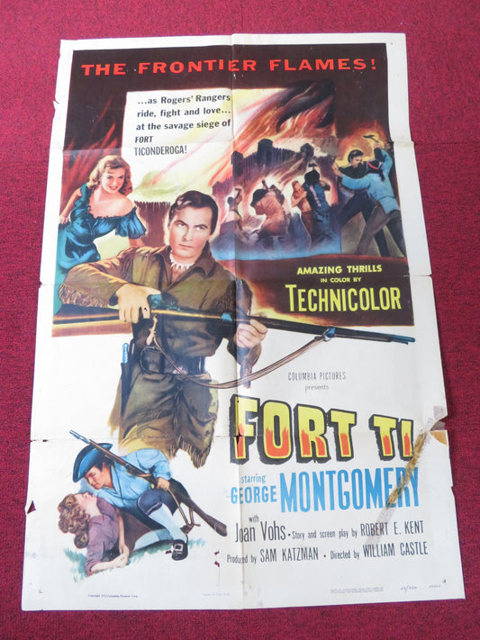 FORT TI FOLDED US ONE SHEET POSTER GEORGE MONTGOMERY JOAN VOHS 1953