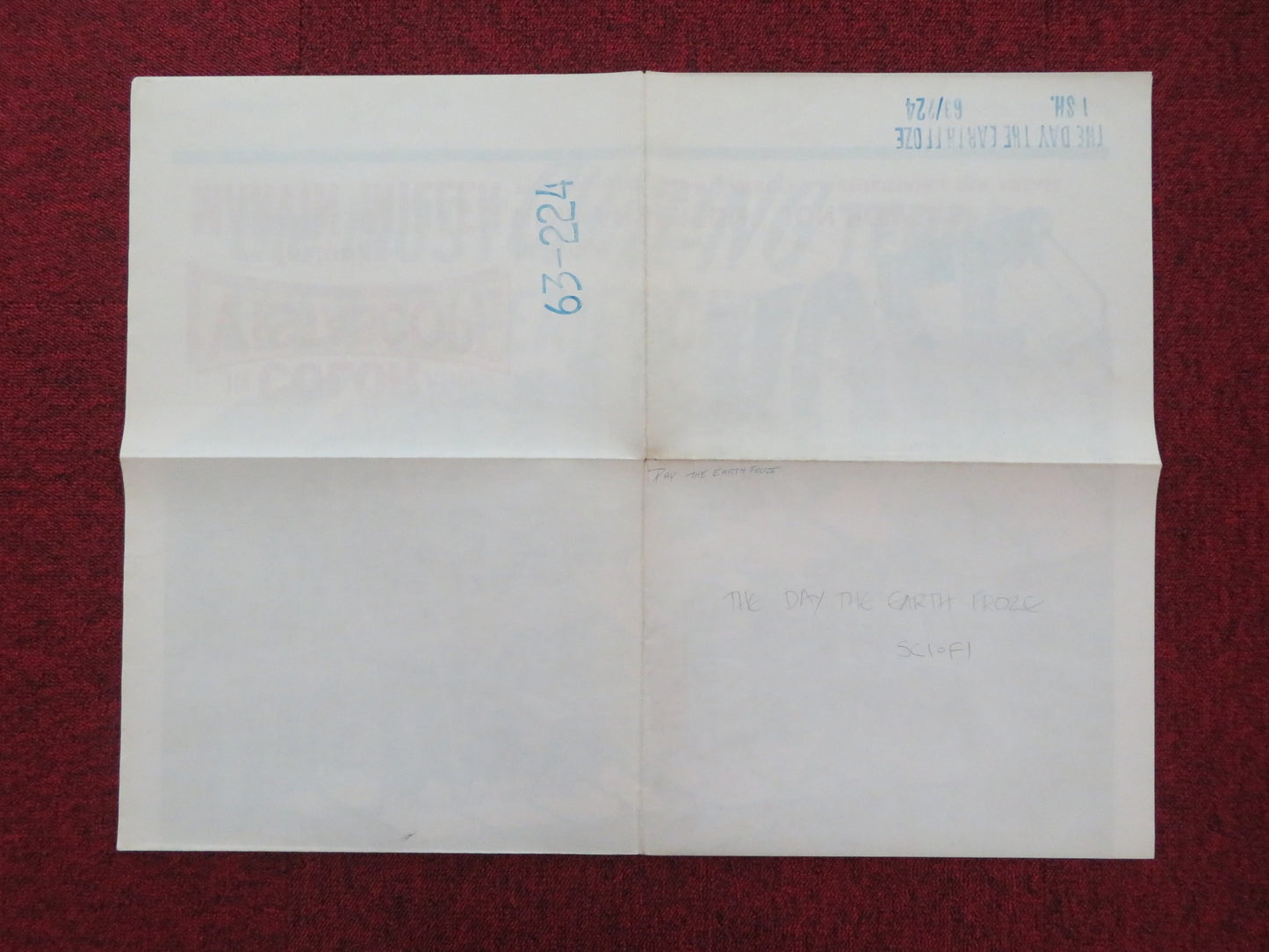 THE DAY THE EARTH FROZE FOLDED US ONE SHEET POSTER MARVIN MILLER JON POWERS 1963 - Rendezvous Cinema