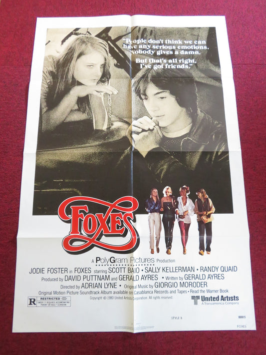 FOXES - STYLE B FOLDED US ONE SHEET POSTER JODIE FOSTER SCOTT BAIO 1980