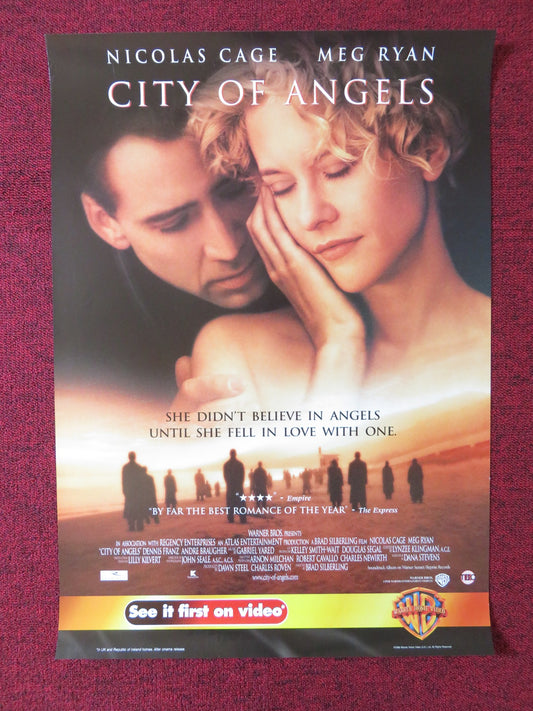 CITY OF ANGELS VHS VIDEO POSTER NICOLAS CAGE MEG RYAN 1998