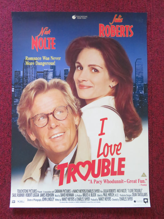 I LOVE TROUBLE VHS VIDEO POSTER NICK NOLTE JULIA ROBERTS 1994