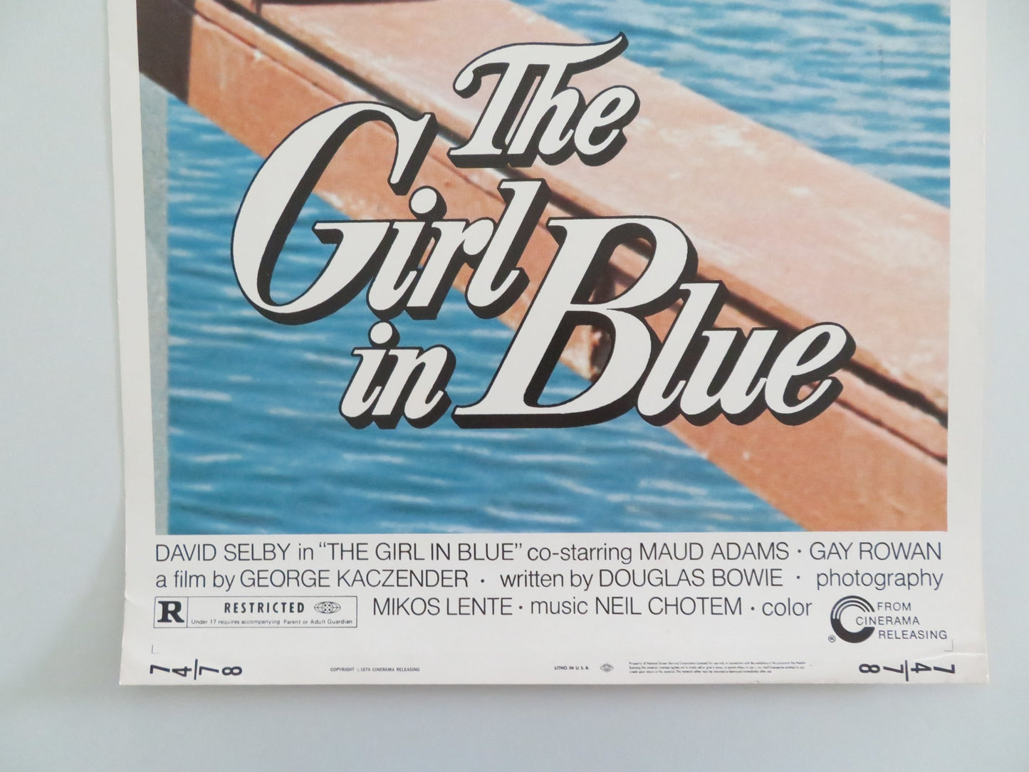 THE GIRL IN BLUE US INSERT POSTER MAUD ADAMS DAVID SELBY 1974 - Rendezvous Cinema