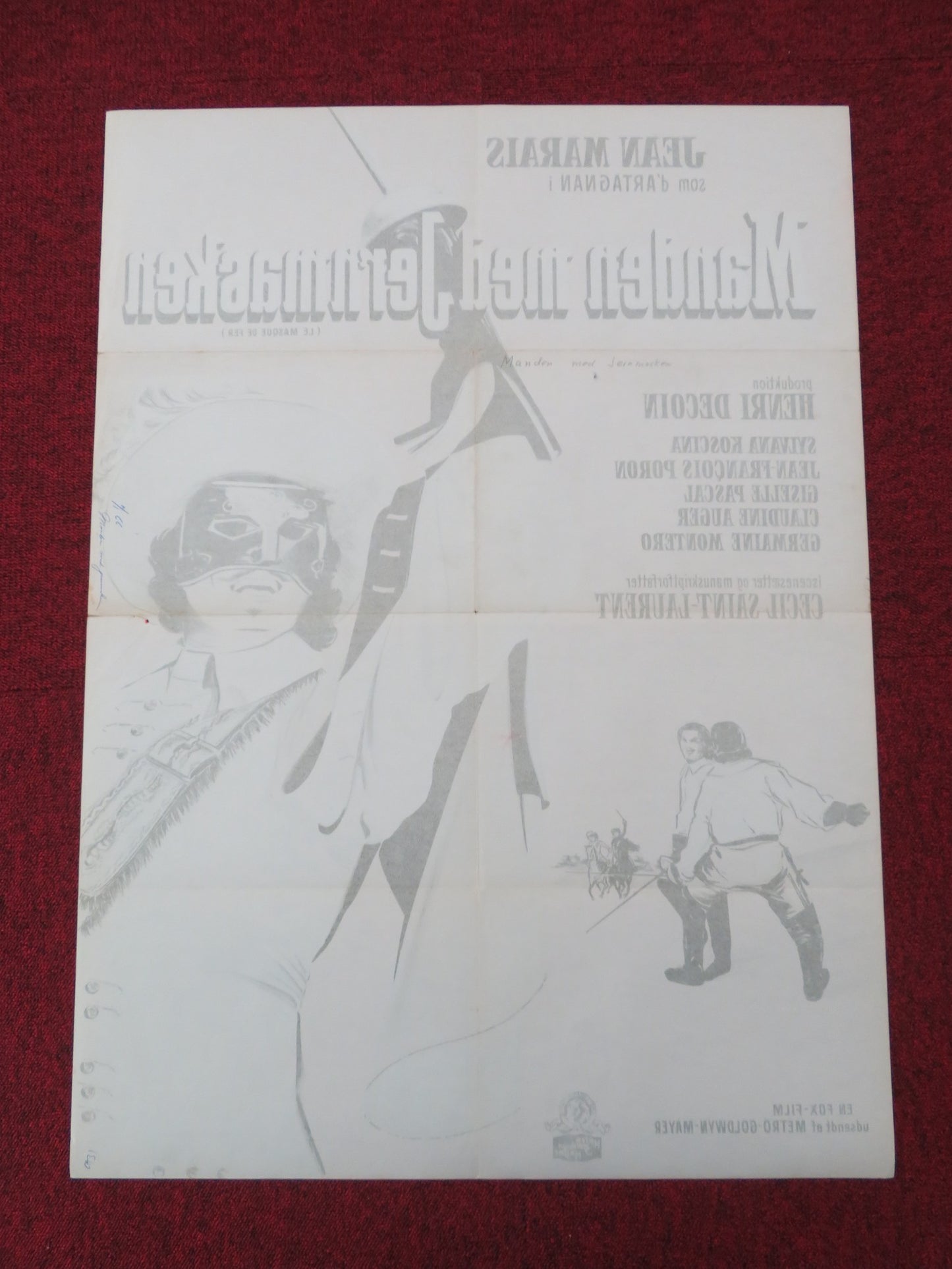 THE IRON MASK DANISH POSTER ROLLED JEAN MARAIS SYLVA KOSCINA 1964 - Rendezvous Cinema