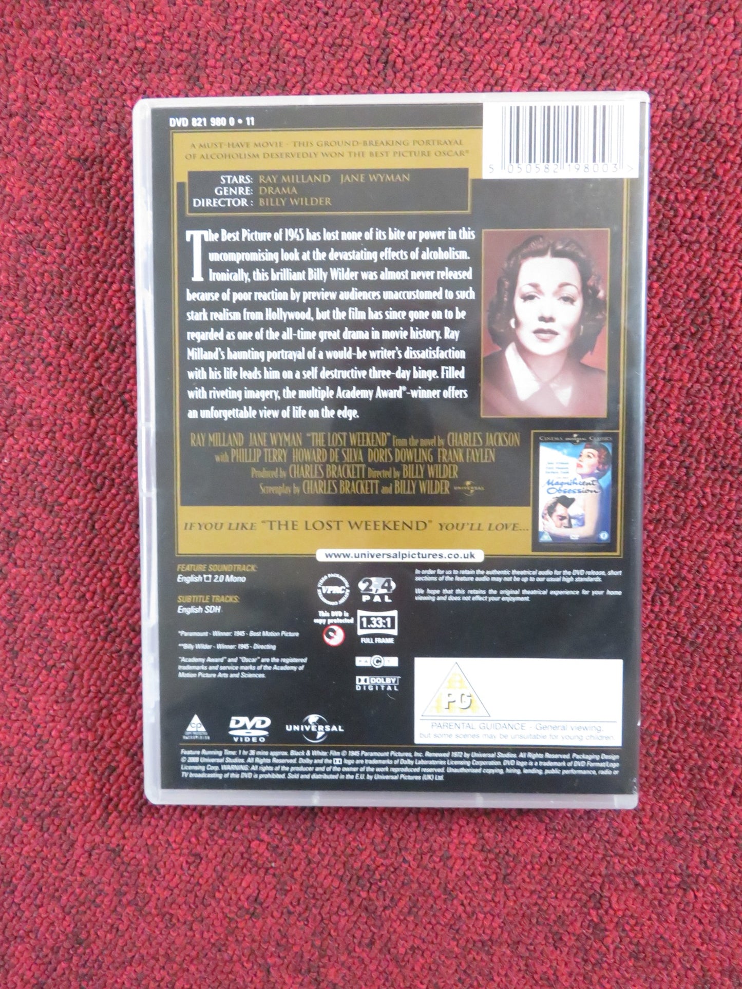 THE LOST WEEKEND (DVD) RAY MILLAND JANE WYMAN 1945 REGION 2, 4 - Rendezvous Cinema