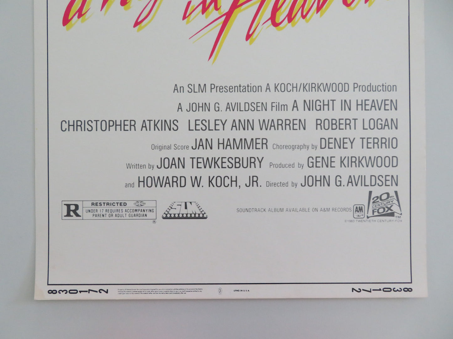A NIGHT IN HEAVEN US INSERT POSTER CHRISTOPHER ATKINS LESLEY ANN WARREN 1983 - Rendezvous Cinema