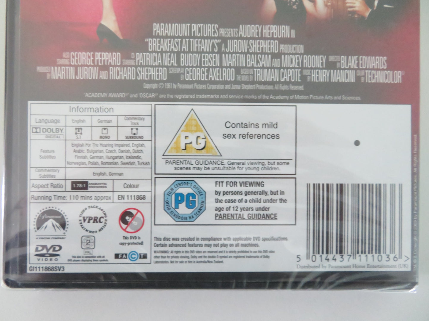 BREAKFAST AT TIFFANY'S - C (DVD) AUDREY HEPBURN GEORGE PEPPARD 1961 REGION 2 - Rendezvous Cinema