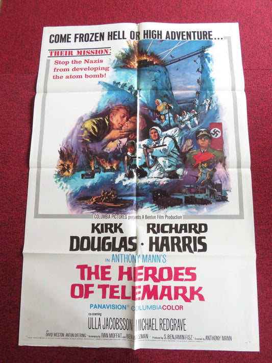 THE HEROES OF TELEMARK FOLDED US ONE SHEET POSTER KIRK DOUGLAS R. HARRIS 1965