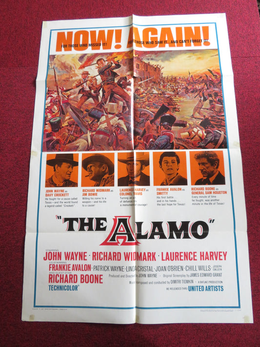 THE ALAMO FOLDED US ONE SHEET POSTER JOHN WAYNE RICHARD WIDMARK R1967
