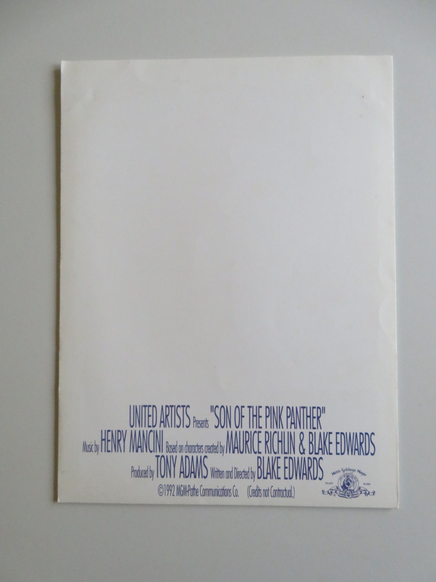 SON OF THE PINK PANTHER PRESS KIT 1993 ROBERTO BENIGNI HERBERT LOM BURT KWOUK