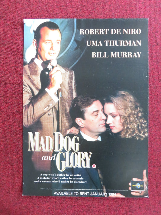 MAD DOG AND GLORY VHS VIDEO POSTER ROBERT DE NIRO UMA THURMAN BILL MURRAY 1993
