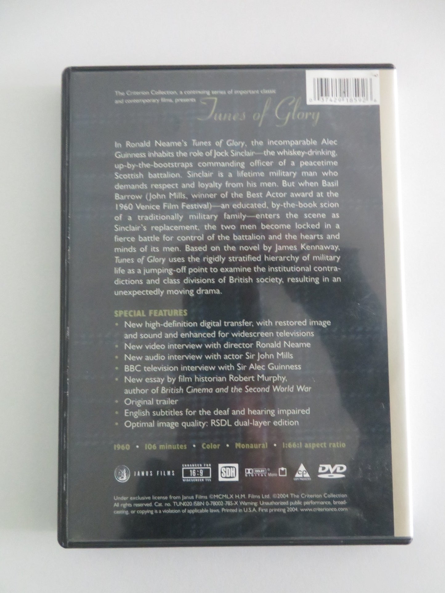 TUNES OF GLORY - THE CRITERION COLLECTION (DVD) ALEC GUINNESS JOHN MILLS 1960