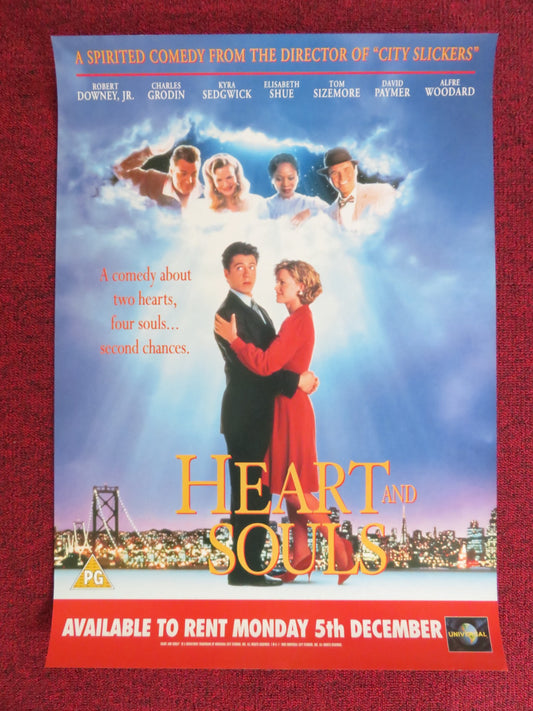 HEARTS AND SOULS VHS VIDEO POSTER ROBERT DOWNEY JR. CHARLES GRODIN 1993