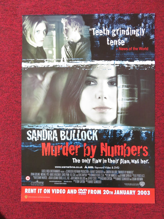 MURDER BY NUMBERS VHS VIDEO POSTER SANDRA BULLOCK RYAN GOSLING 2003