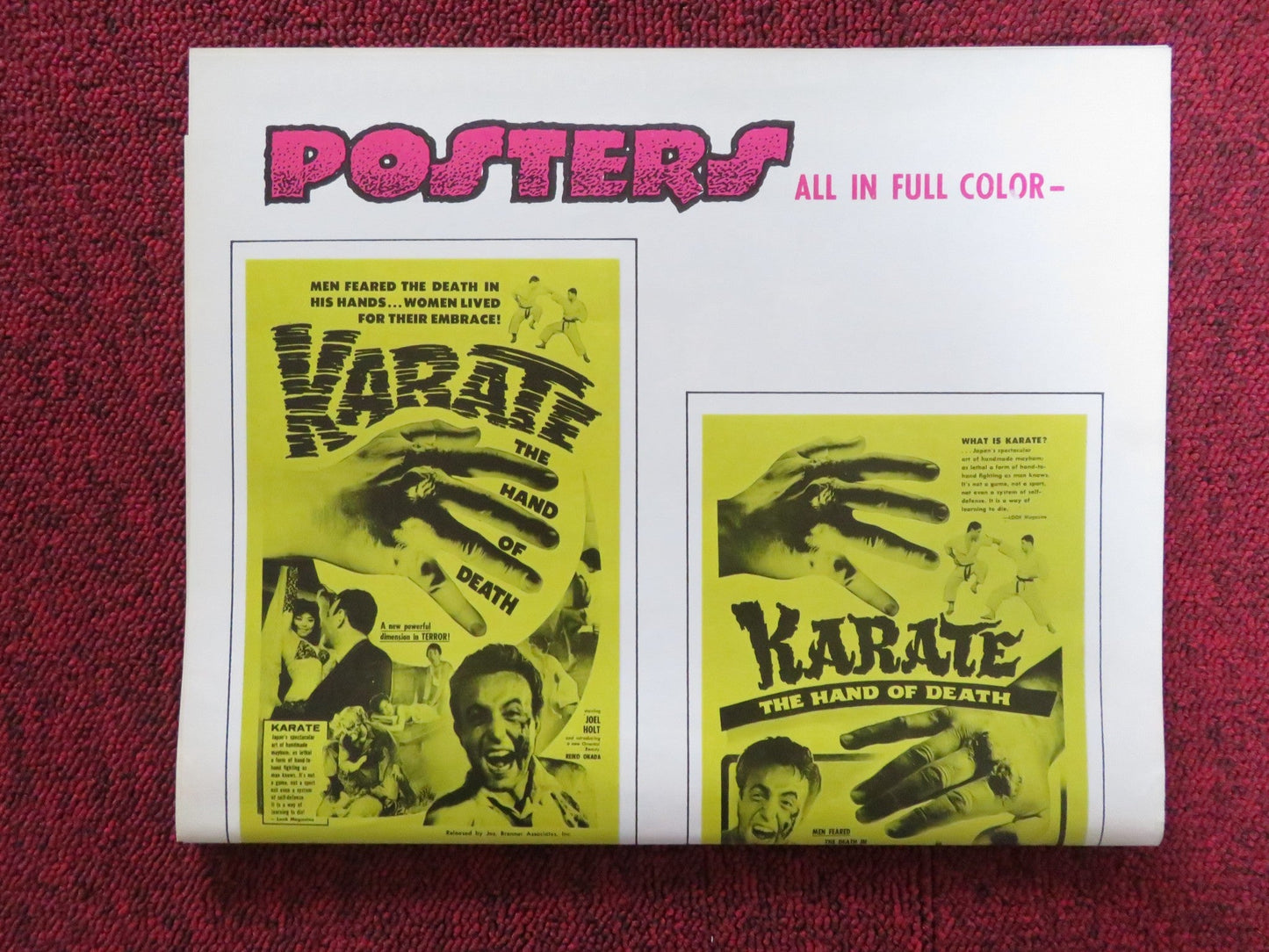 KARATE, THE HAND OF DEATH UNCUT FOLDED PRESS BOOK JOEL HOLT FRANK BLAINE 1961 Rendezvous Cinema Movie posters