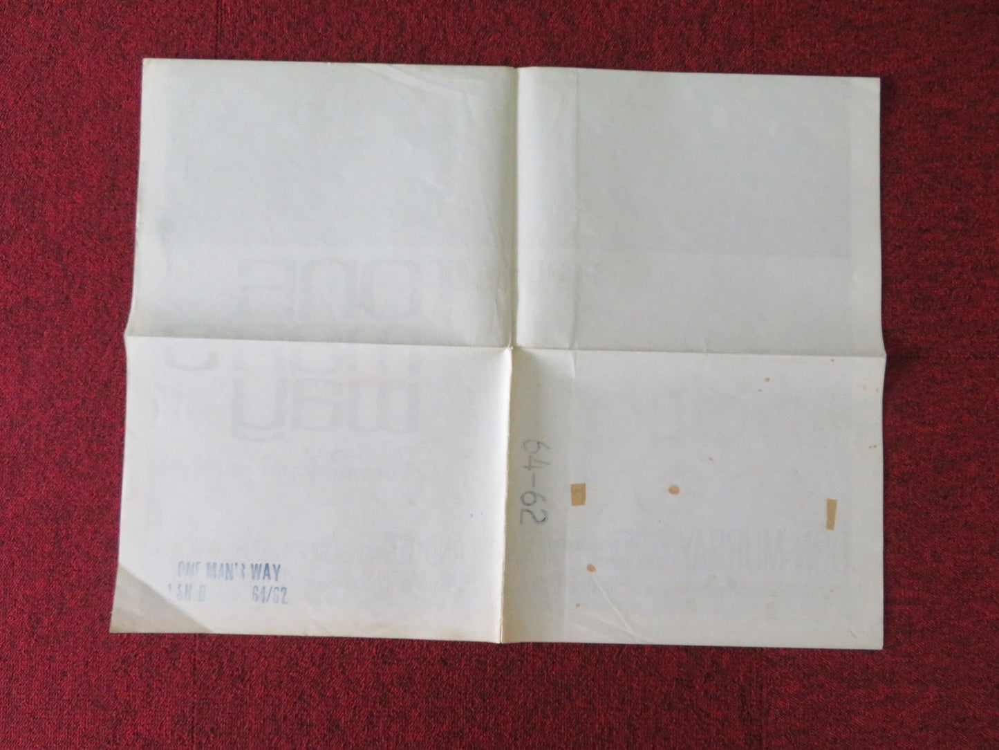 ONE MAN'S WAY FOLDED US ONE SHEET POSTER DON MURRAY DIANA HYLAND 1964 Rendezvous Cinema Movie posters