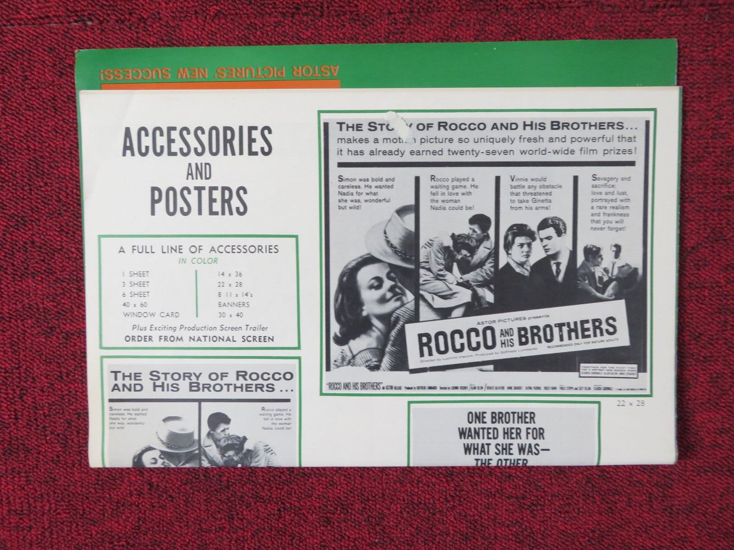 ROCCO AND HIS BROTHERS UNCUT FOLDED PRESS BOOK ALAIN DELON ANNIE GIRADOT 1961 Rendezvous Cinema Movie posters
