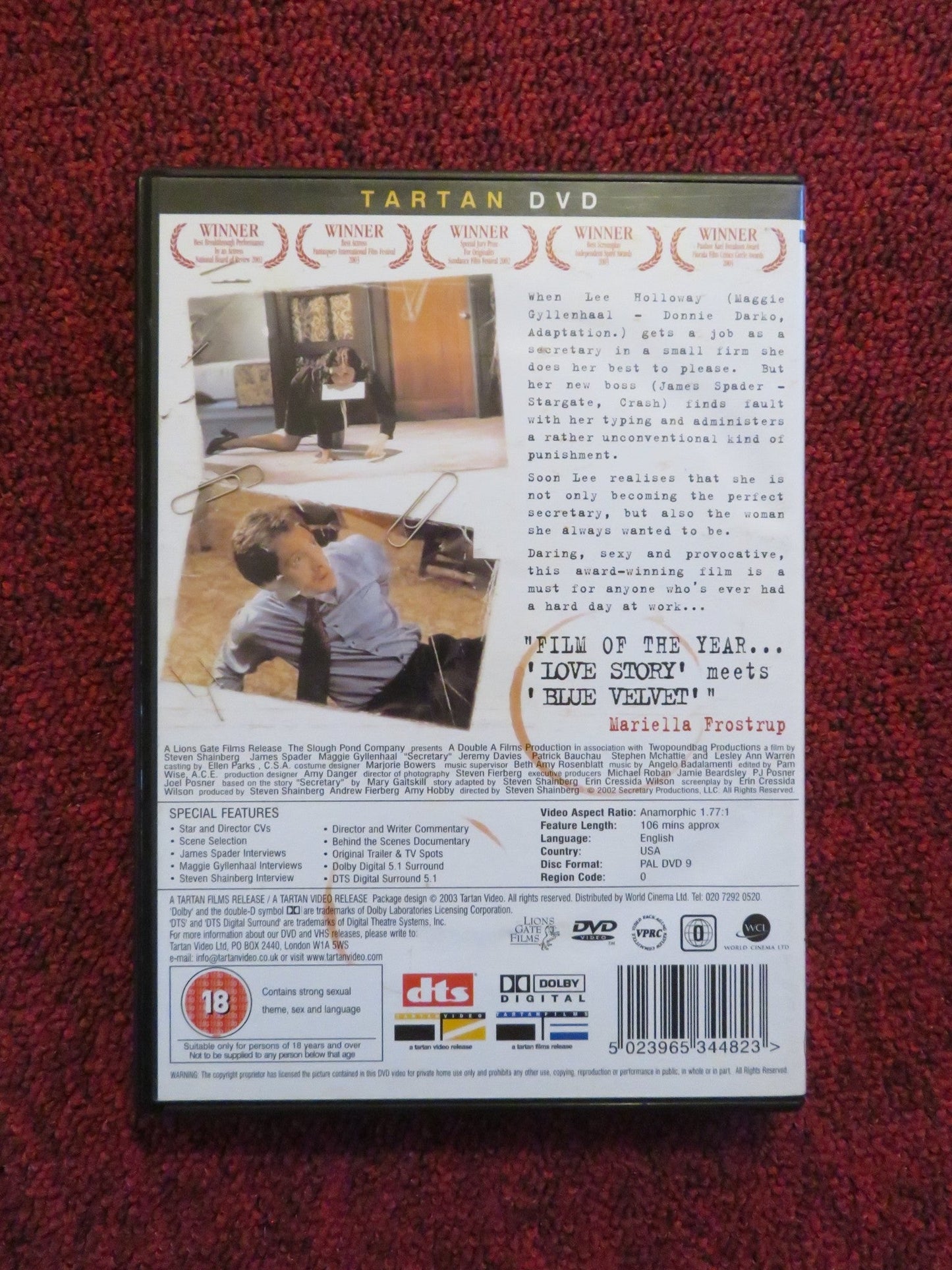 SECRETARY (DVD) JAMES SPADER MAGGIE GYLLENHAAL 2002 REGION 0 Rendezvous Cinema Movie posters