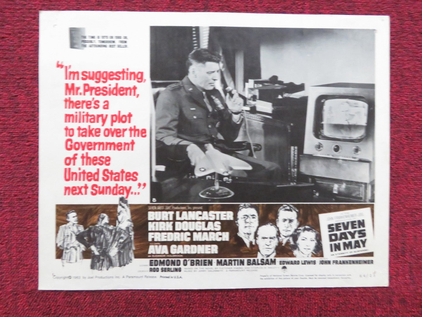 SEVEN DAYS IN MAY US LOBBY CARD FULL SET BURT LANCASTER KIRK DOUGLAS 1963 Rendezvous Cinema Movie posters