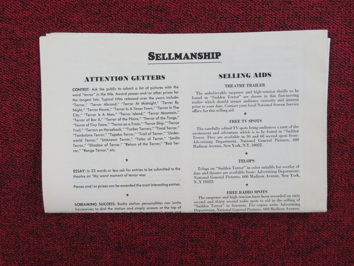 SUDDEN TERROR UNCUT PRESS BOOK FOLDED MARK LESTER LIONEL JEFFRIES 1971 Rendezvous Cinema Movie posters