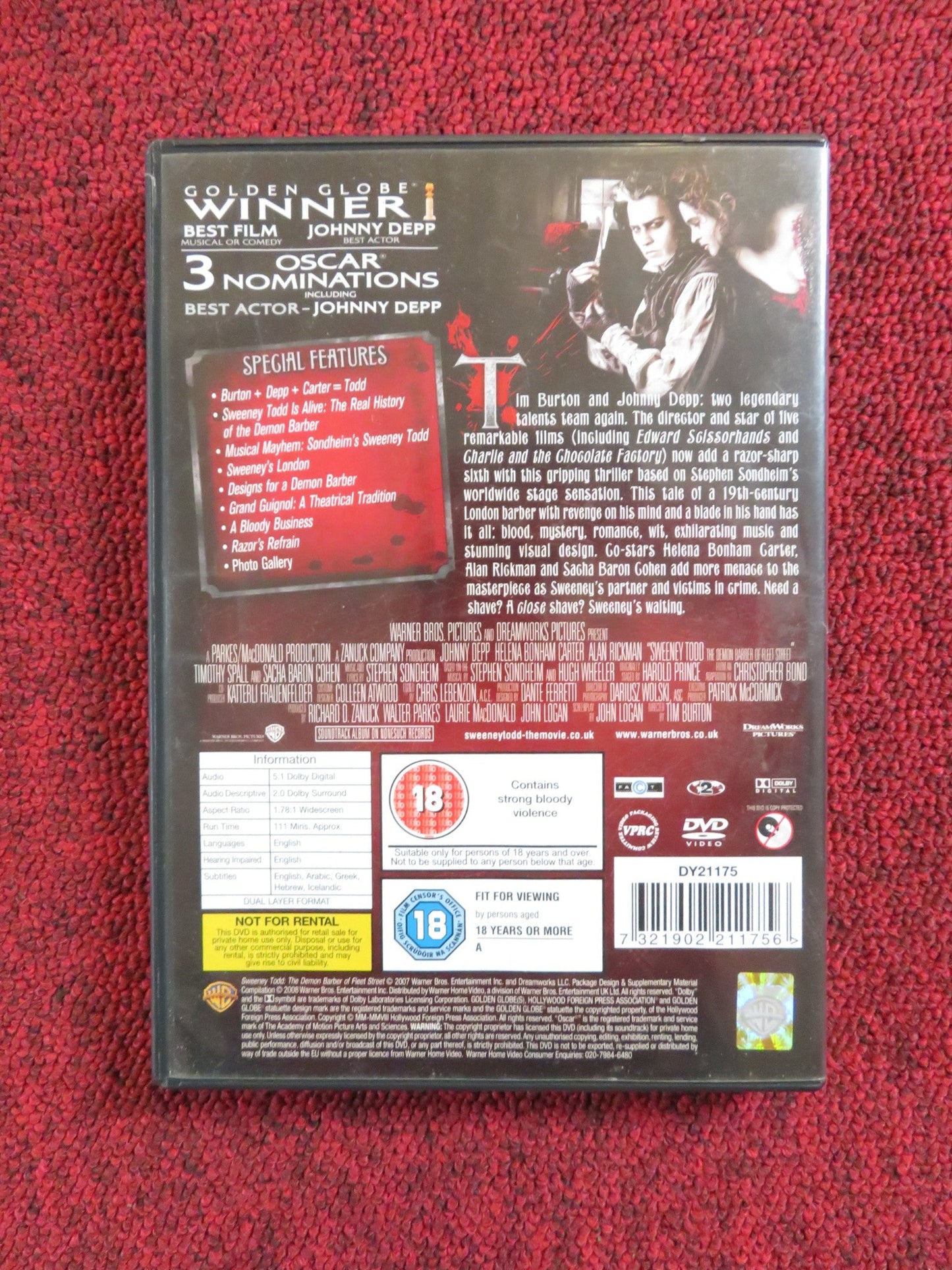 SWEENEY TODD: THE DEMON BARBER OF FLEET STREET (DVD) 2007 REGION 2 JOHNNY DEPP Rendezvous Cinema Movie posters