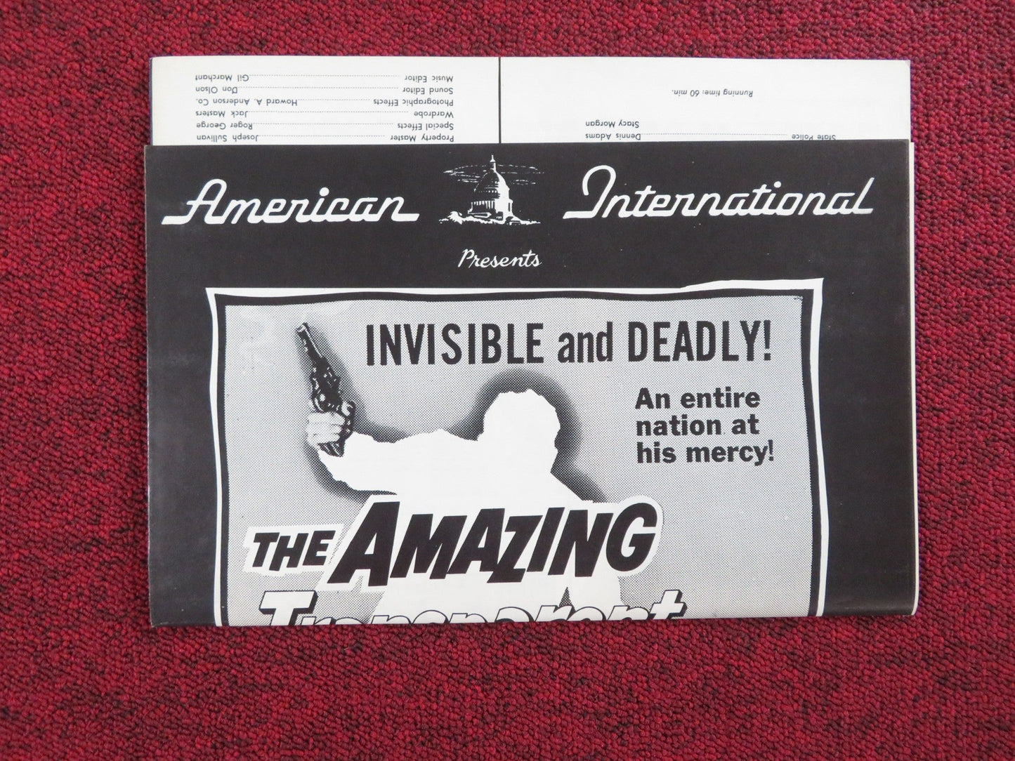 THE AMAZING TRANSPARENT MAN UNCUT PRESS BOOK FOLDED MARGUERITE CHAPMAN 1960 Rendezvous Cinema Movie posters