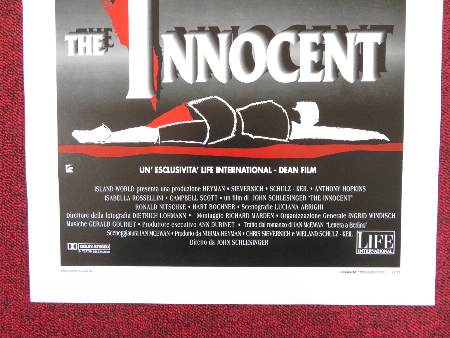 THE INNOCENT ITALIAN LOCANDINA POSTER ANTHONY HOPKINS ISABELLA ROSSELLINI 1993 Rendezvous Cinema Movie posters