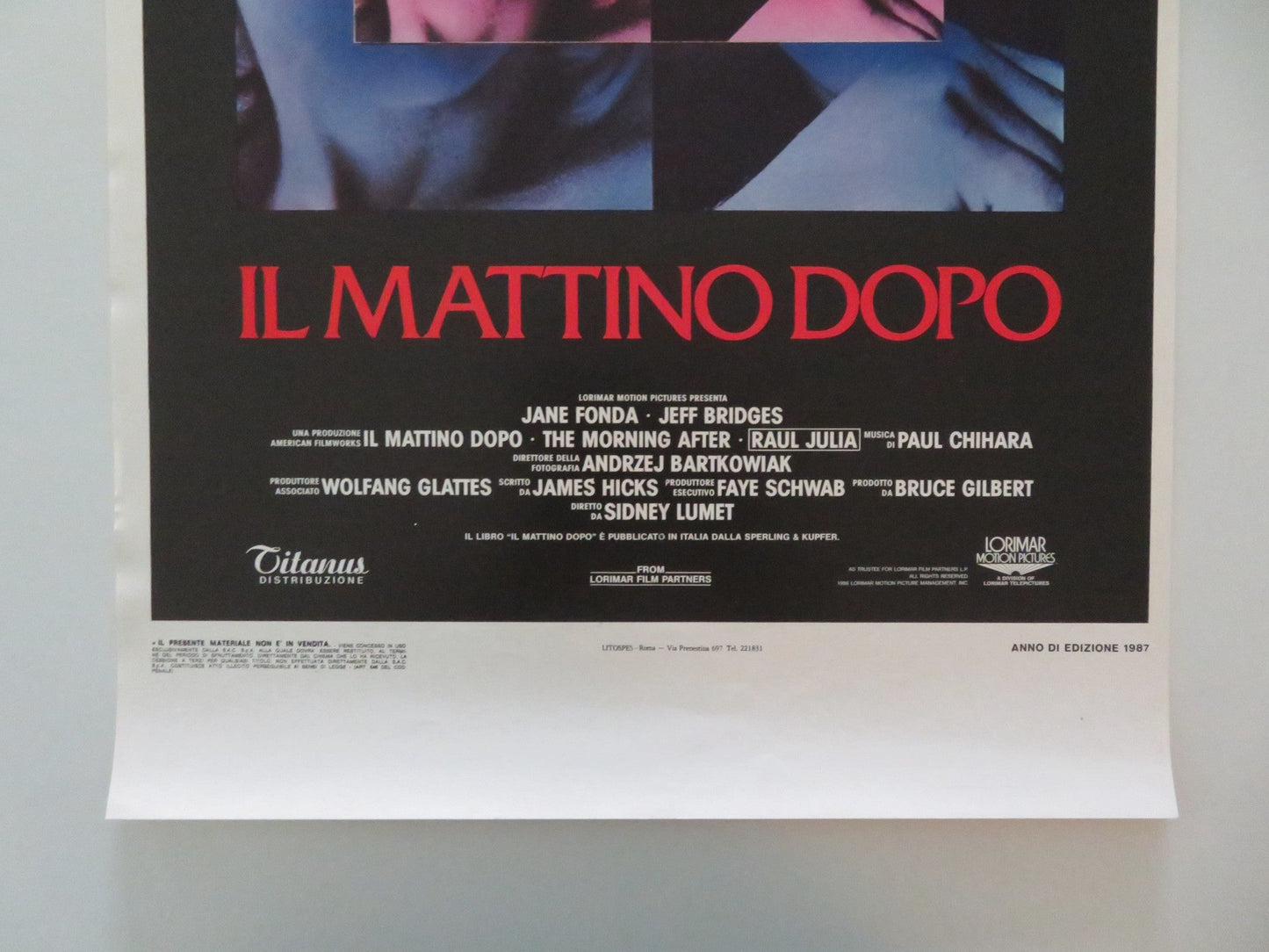 THE MORNING AFTER ITALIAN LOCANDINA POSTER JANE FONDA JEFF BRIDGES 1987 Movie posters