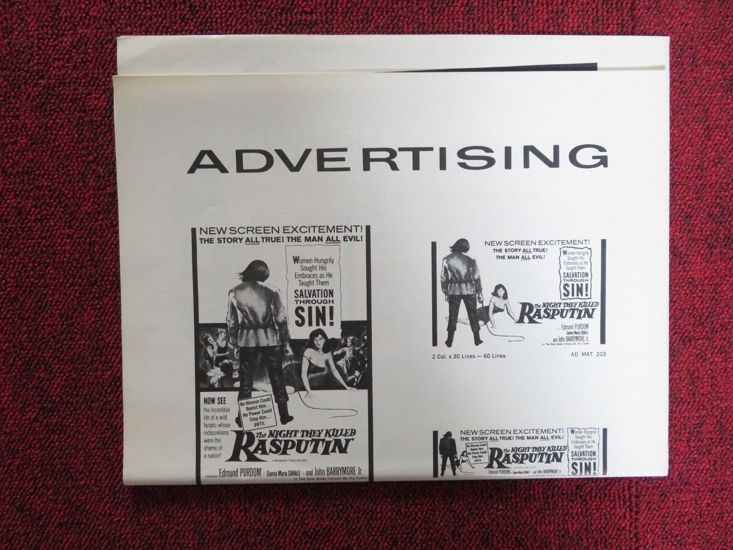 THE NIGHT THEY KILLED RASPUTIN UNCUT FOLDED PRESS BOOK EDMUND PURDOM 1960 Rendezvous Cinema Movie posters