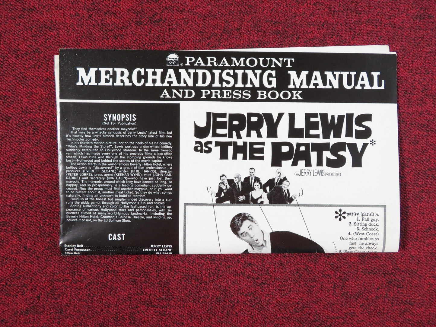 THE PATSY UNCUT PRESS BOOK FOLDED JERRY LEWIS INA BALIN 1964 Rendezvous Cinema Movie posters