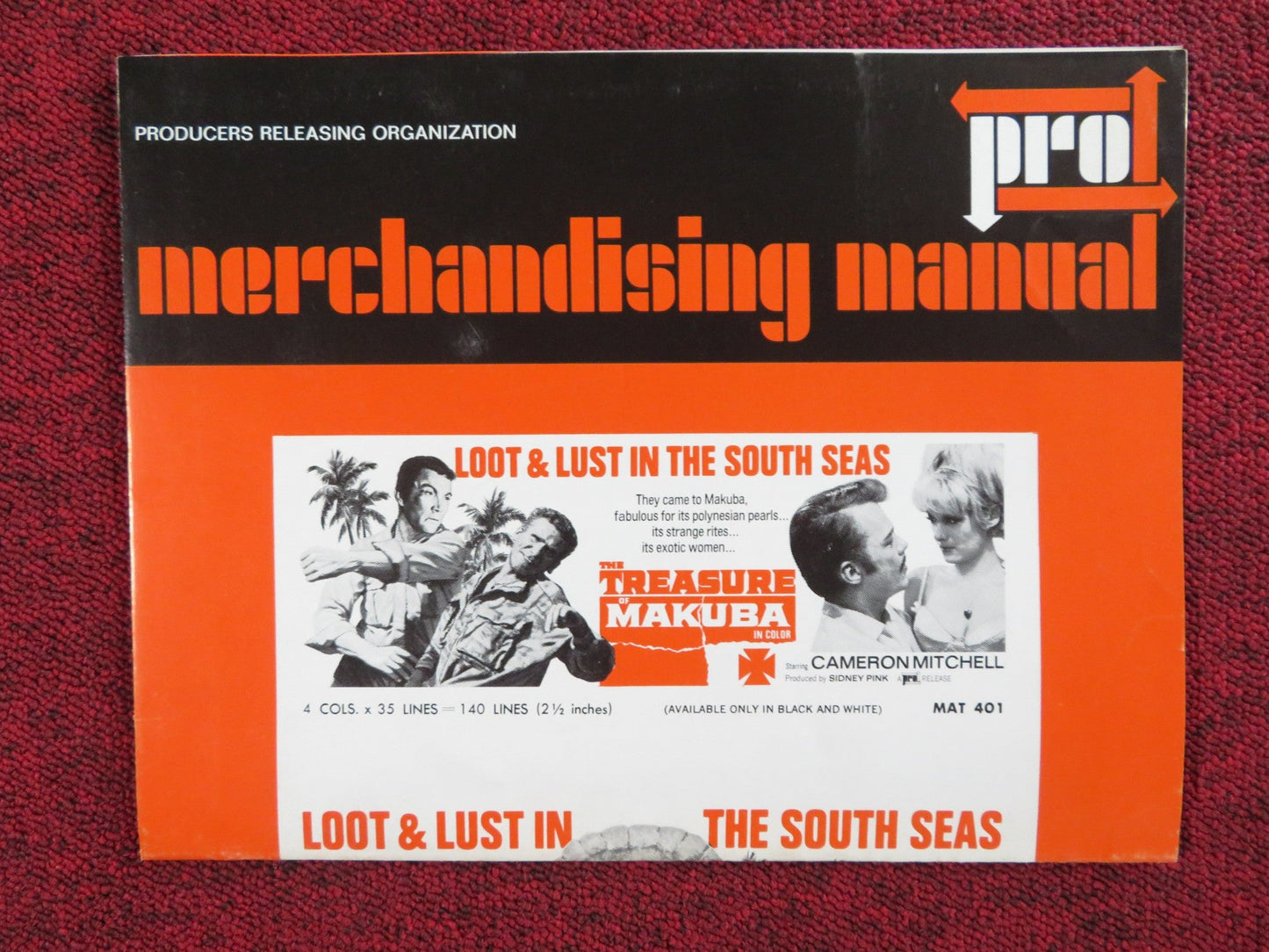 THE TREASURE OF MAKUBA UNCUT PRESS BOOK FOLDED CAMERON MITCHELL MARA CRUZ 1967 Rendezvous Cinema Movie posters