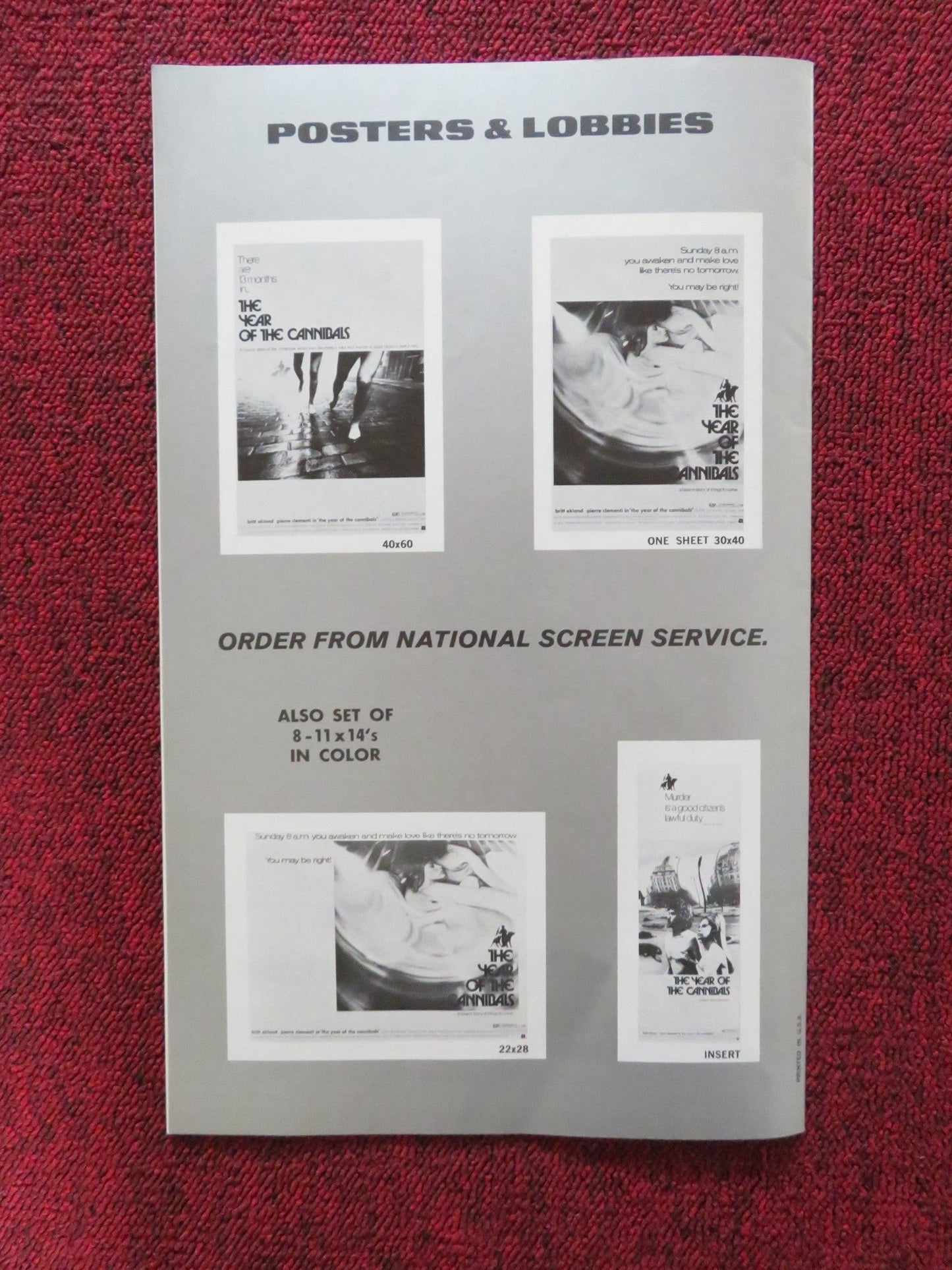 THE YEAR OF THE CANNIBALS UNCUT PRESS BOOK BRITT EKLAND PIERRE CLEMENTI 1971 Rendezvous Cinema Movie posters