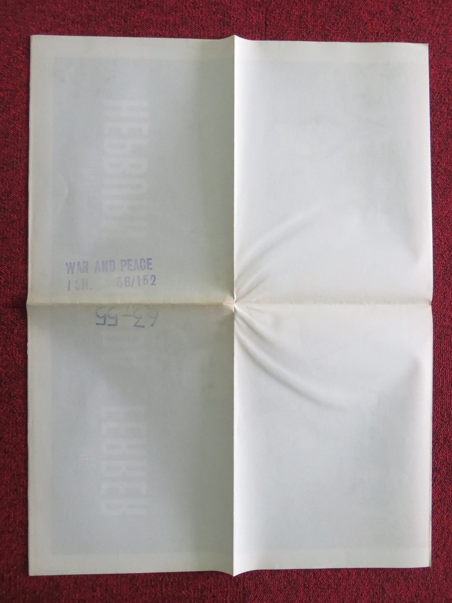 WAR AND PEACE FOLDED US ONE SHEET POSTER AUDREY HEPBURN HENRY FONDA Rendezvous Cinema Movie posters