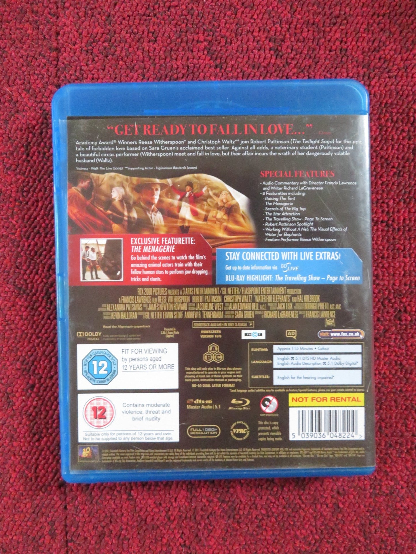 WATER FOR ELEPHANTS (BLU - RAY) ROBERT PATTINSON 2011 REGION A, B, C Rendezvous Cinema Movie posters