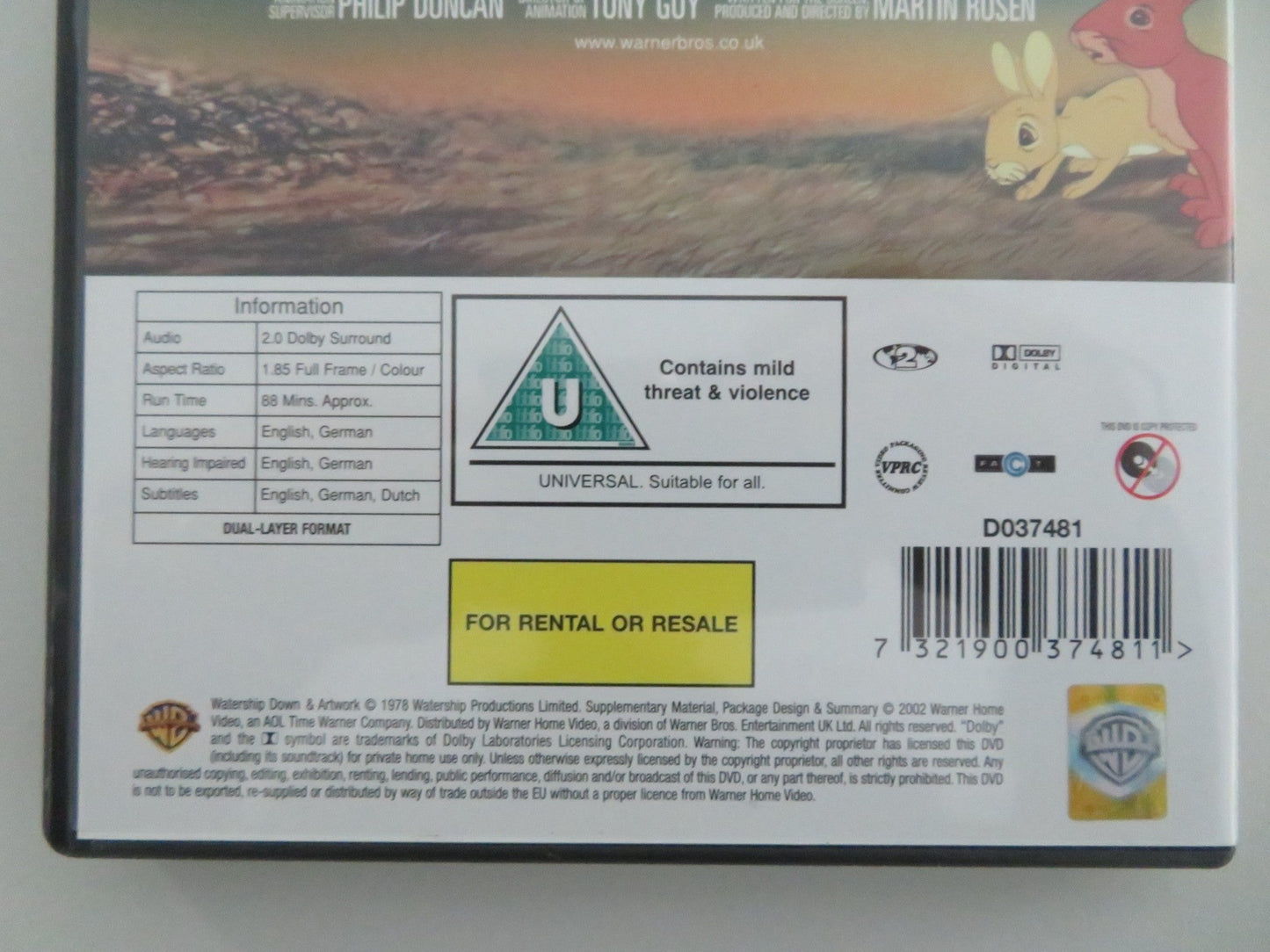 WATERSHIP DOWN - DELUXE EDITION (DVD) JOHN HURT RICHARD BRIERS 1978 REGION 2 Movie posters