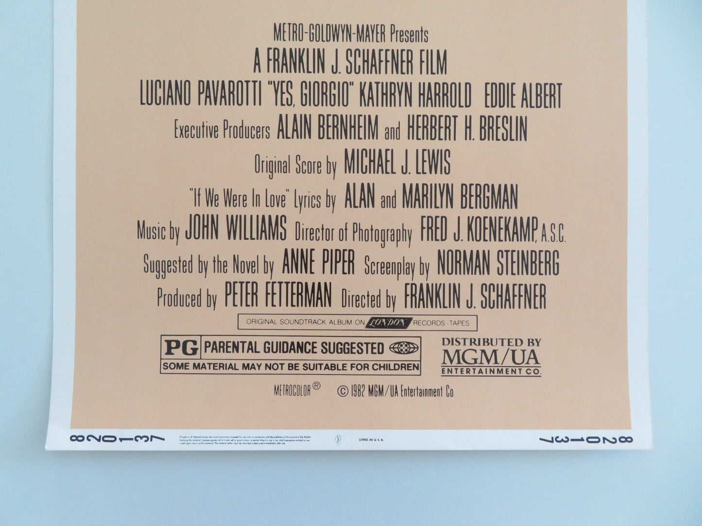 YES, GIORGIO US INSERT POSTER LUCIANO PAVAROTTI KATHRYN HARROLD 1982 Movie posters