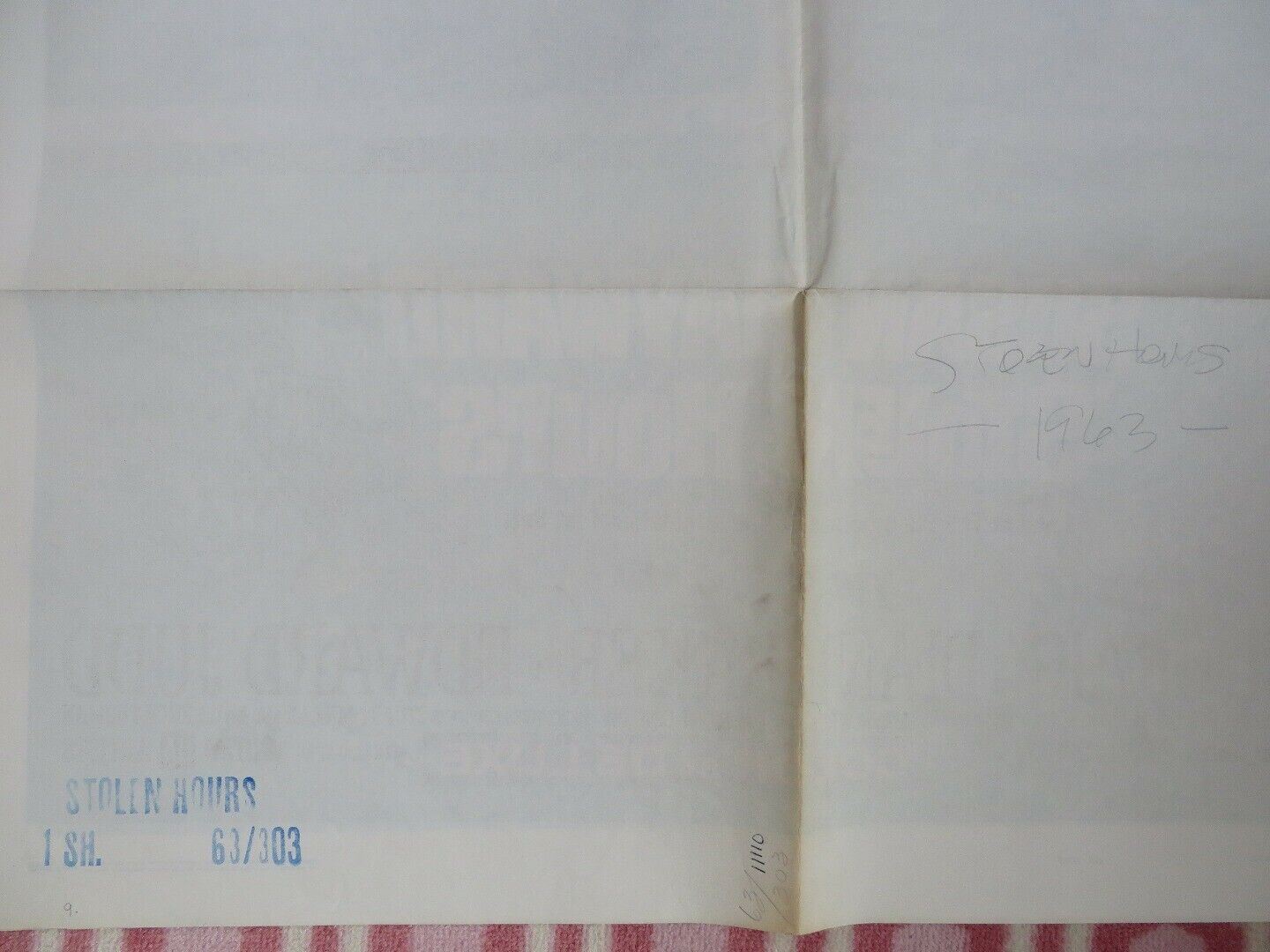 STOLEN HOURS US ONE SHEET POSTER SUSAN HAYWARD DIANE BAKER 1963 - Rendezvous Cinema