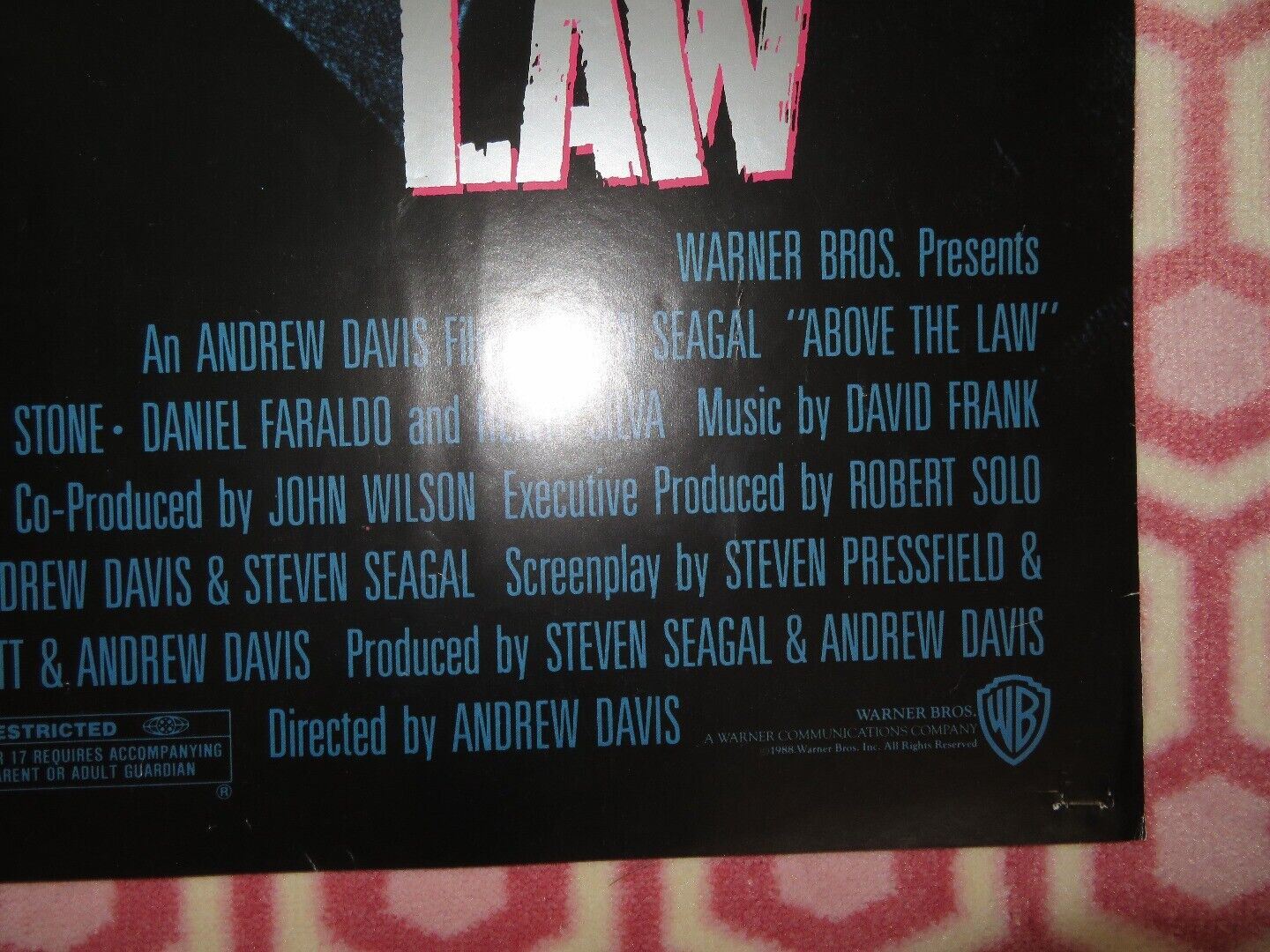 ABOVE THE LAW  FOLDED US ONE SHEET POSTER STEVEN SEAGAL PAM GRIER 1988