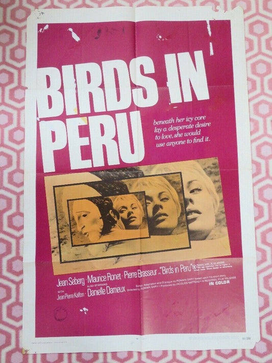BIRDS IN PERU  FOLDED US ONE SHEET POSTER JEAN SEBERG MAURICE RONET 1968