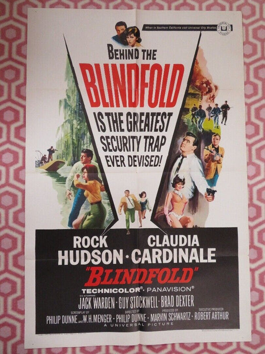 BLINDFOLD  FOLDED US ONE SHEET POSTER ROCK HUDSON CLAUDIA CARDINALE 1966
